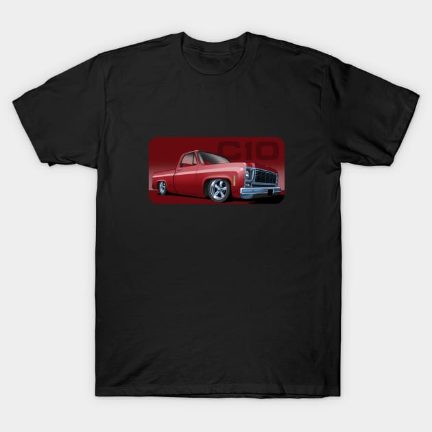1980 Chevrolet C10 pickup in deep red T-Shirt by candcretro